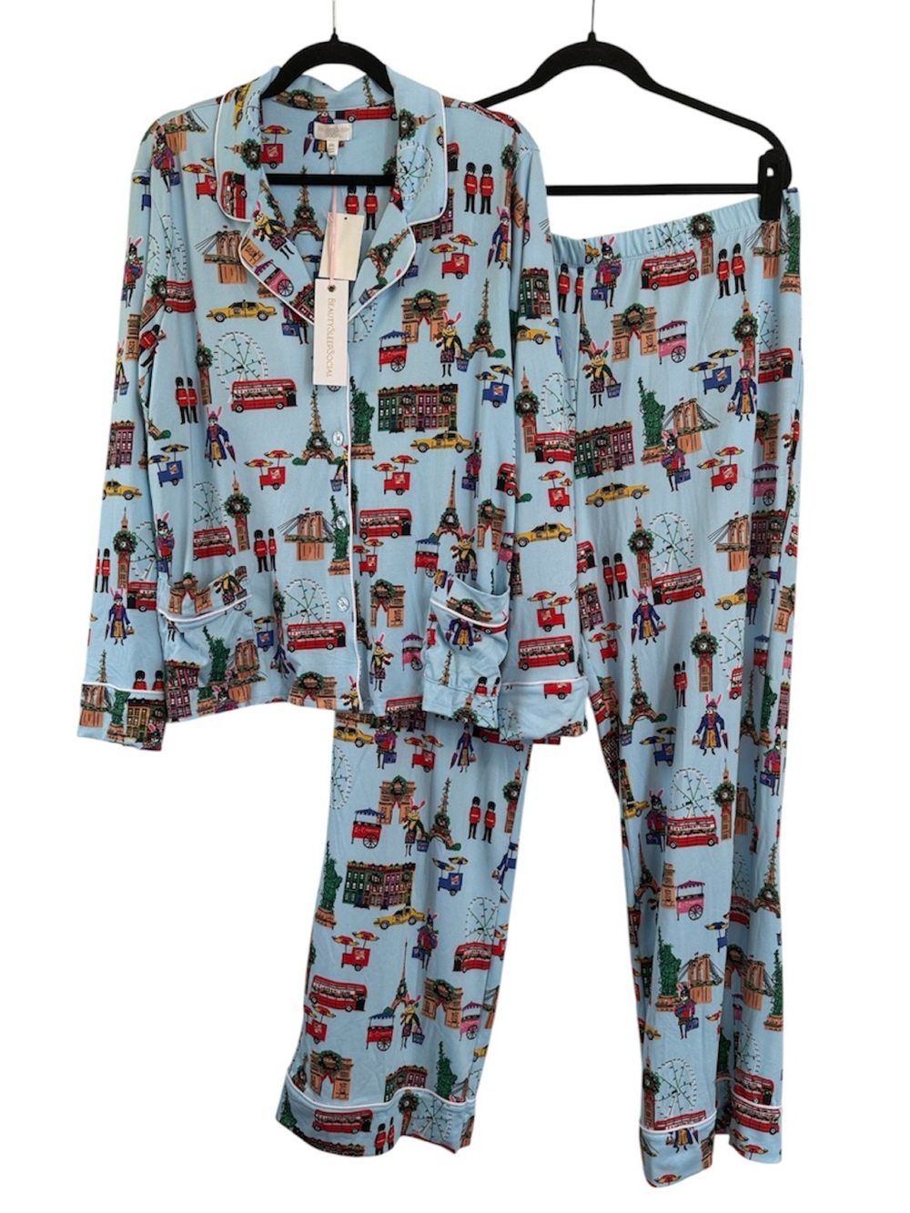 Beauty Sleep Social Bunnies Christmas Shopping Around the World Pajama Set NWT